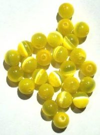 25 8mm Round Yellow Fiber Optic Cats Eye Beads